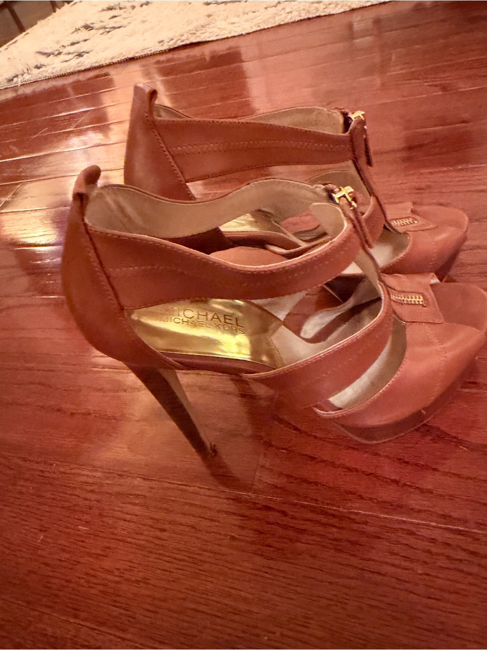 Michael Kors Tan Leather Cutout High Heel Sandals